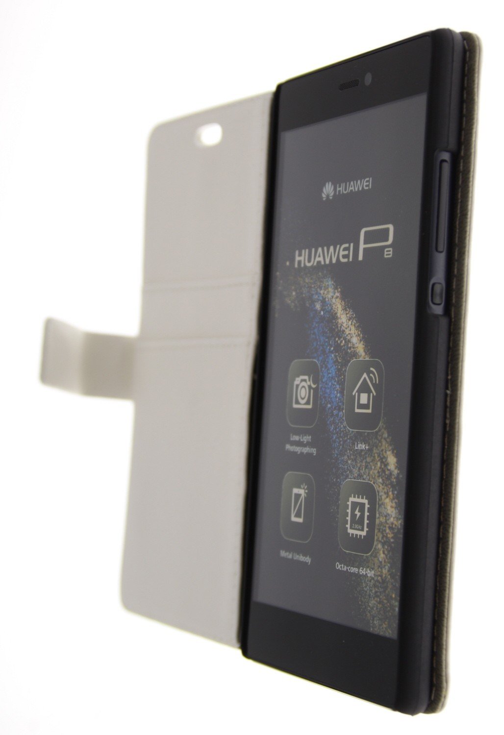 Open - Hoesje Huawei P8 flip wallet wit