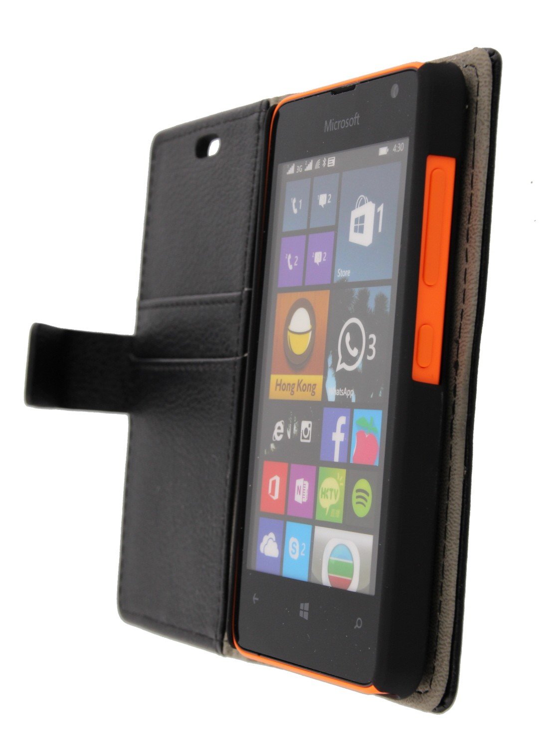 Hoesje Microsoft Lumia 430 flip wallet zwart - Open