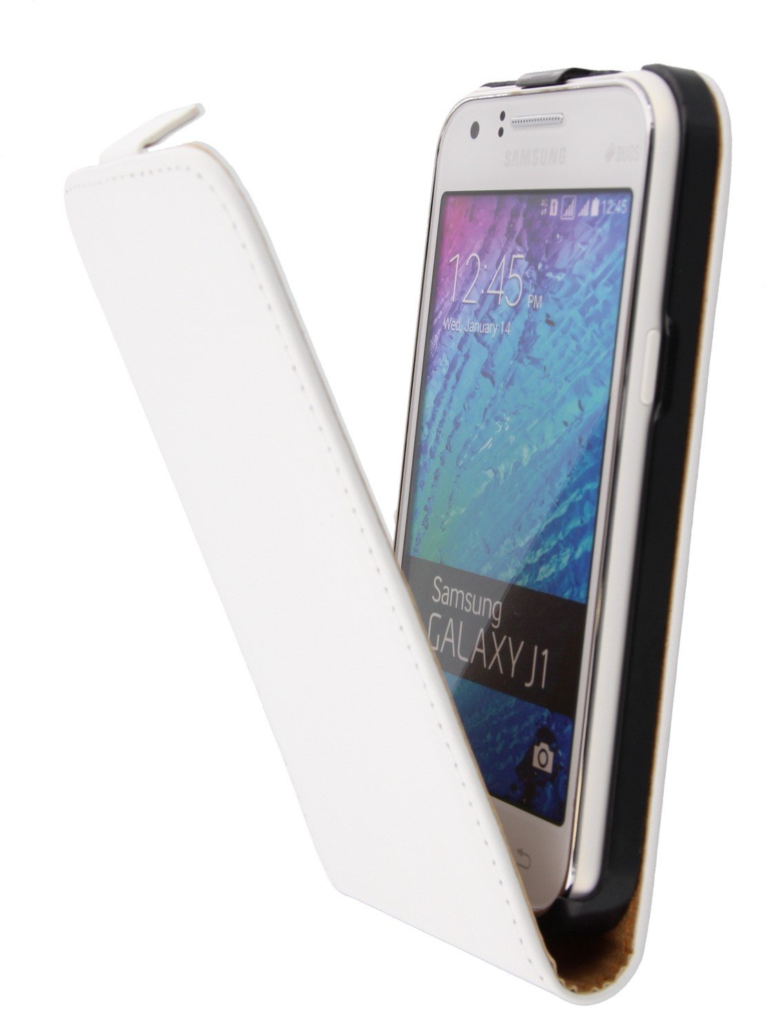 Hoesje Samsung Galaxy J1 flip case dual color wit - Open