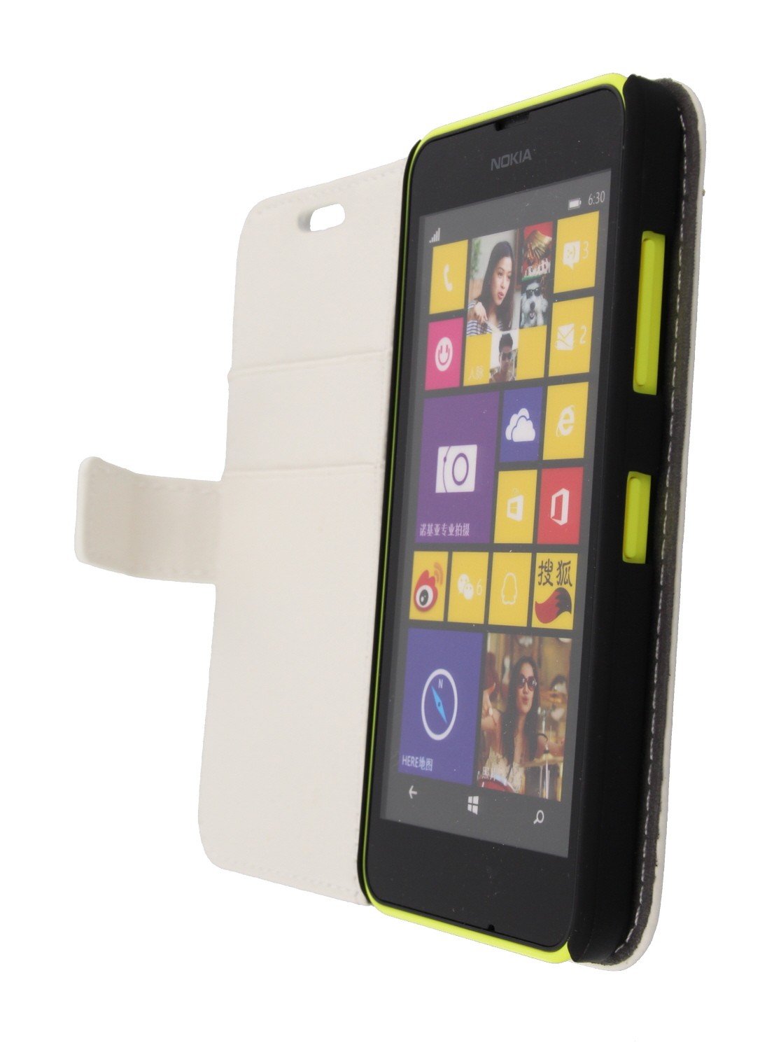 Uitbeelding knal kruising M-Supply Flip case met stand Nokia Lumia 635 wit | MobileSupplies.nl